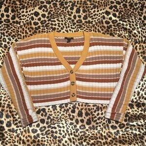 Cropped Warm-tone Striped Cardigan